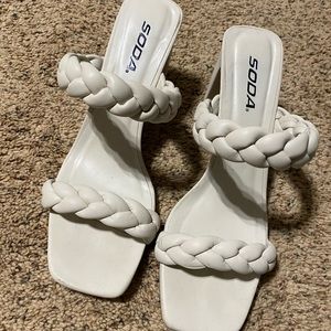 White braided heels